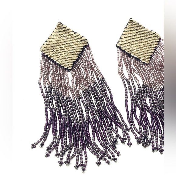 New Anthropologie x Olivia Dar Tasseled Beaded Cleopatra Drop Earrings - Picture 3 of 6